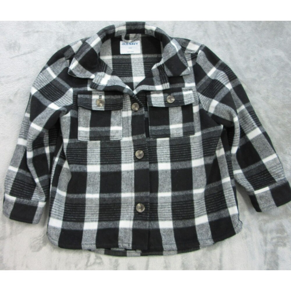 Old Navy Jacket Women's Size 8 Medium Buttoned Front Plaid Black White Pockets